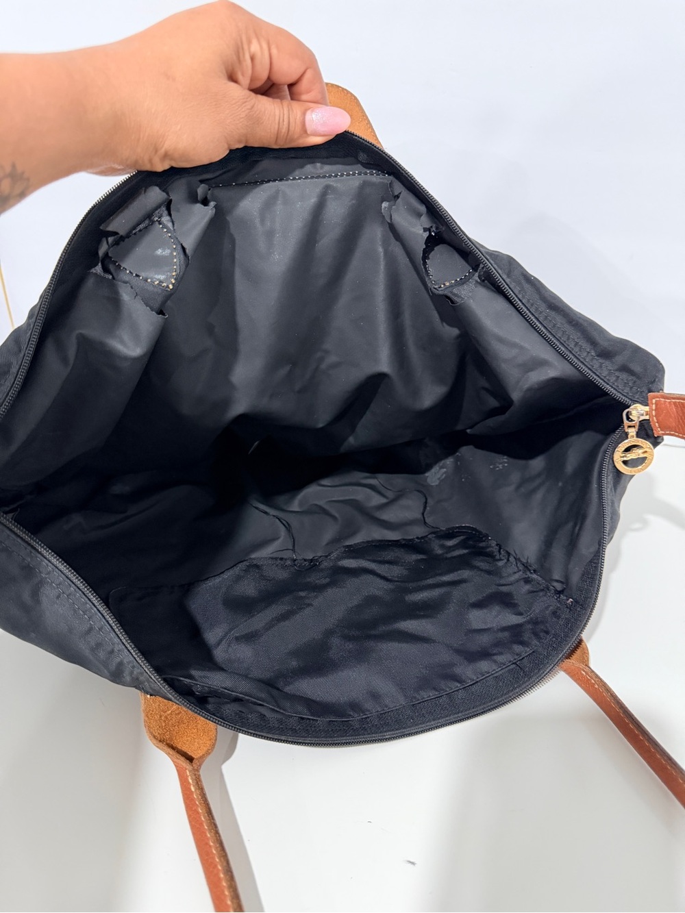 Longchamp Le Pliage Black Tote with Brown Trim - Picture 7 of 15